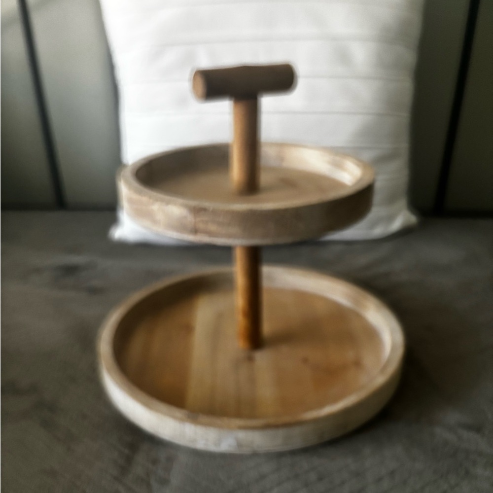 Two-Tier Wooden Serveware Stand